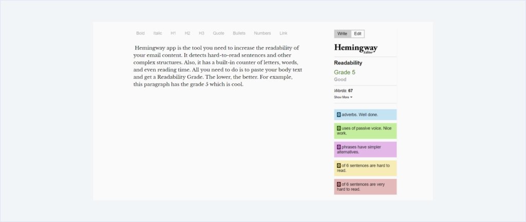 Email testing tools - Hemingway Editor