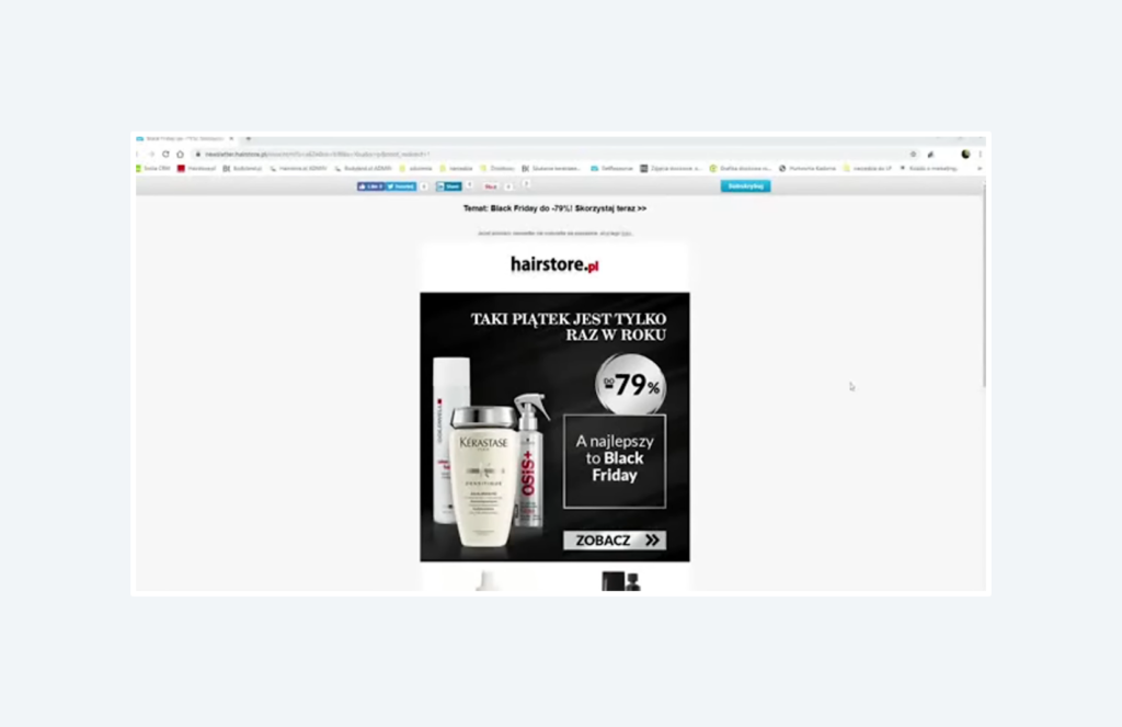 example of Black Friday newsletter from hairstore.pl