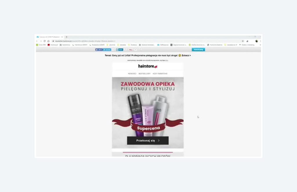 example of newsletter for women from hairstore.pl