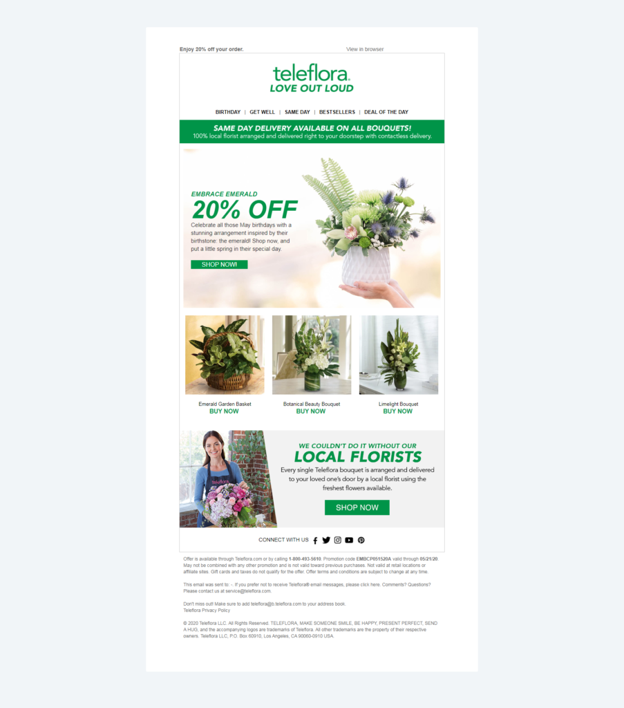 marketing psychology hacks in teleflora email 