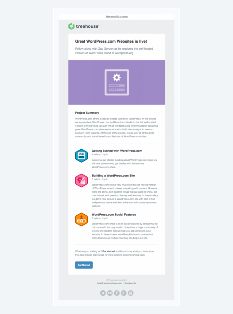 Educational email example: Treehouse