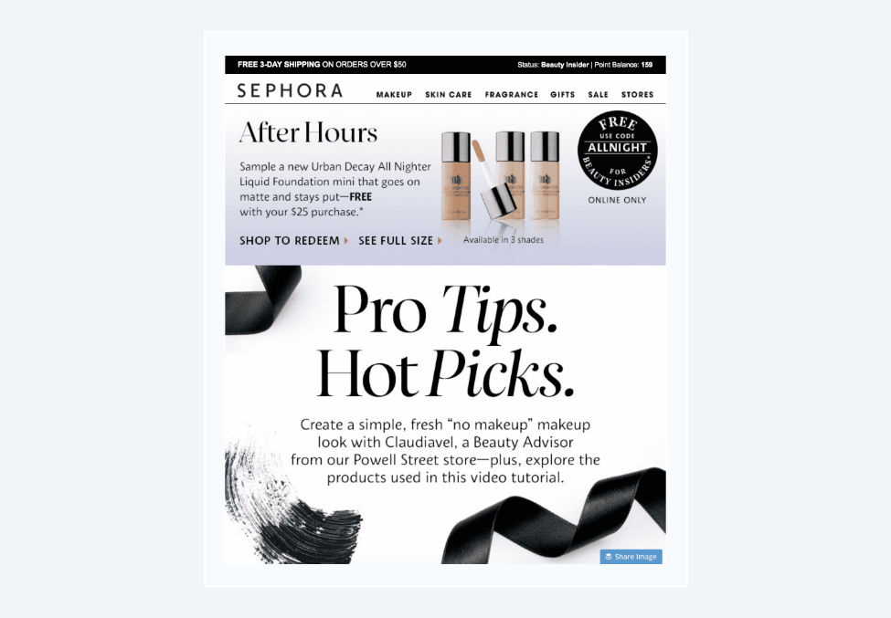 Educational email example: Sephora