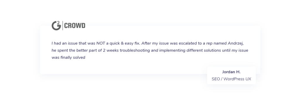 Jordan H SEO/WordPress UX review from G2Crowd