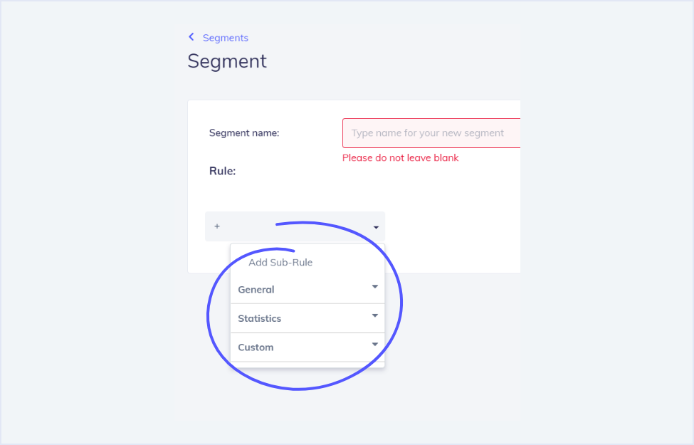 All segment options - email personalization