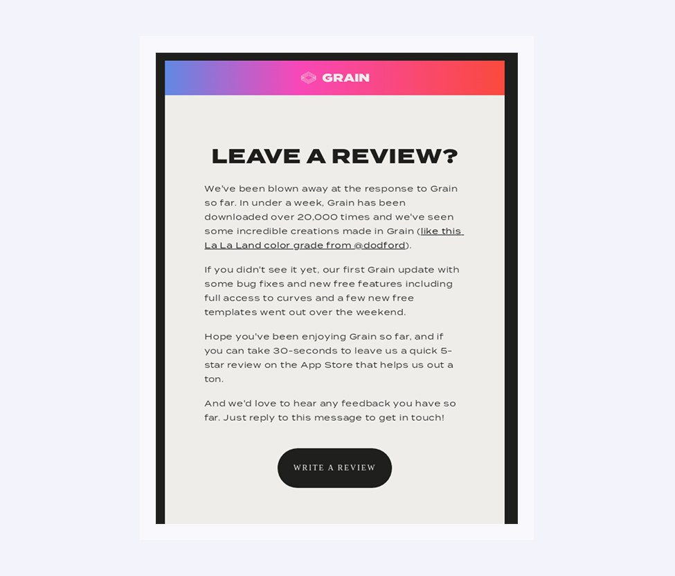 Moment: one of the best review request email examples