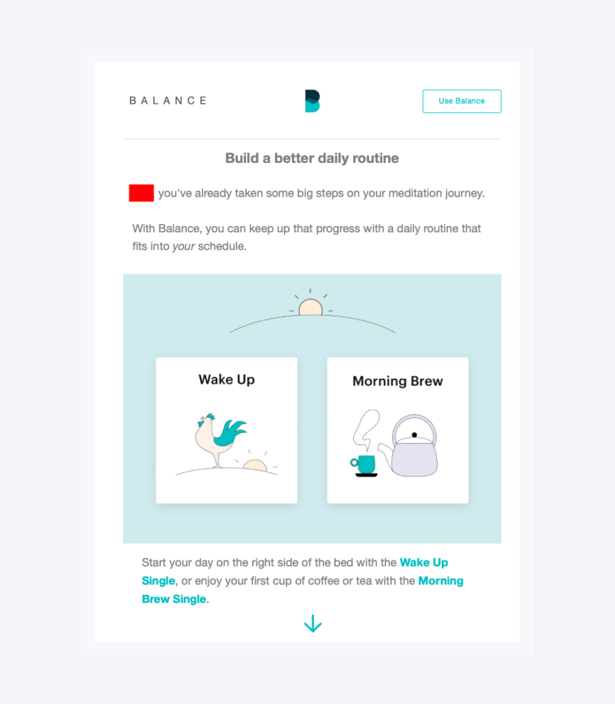 Example of welcome email by Balance