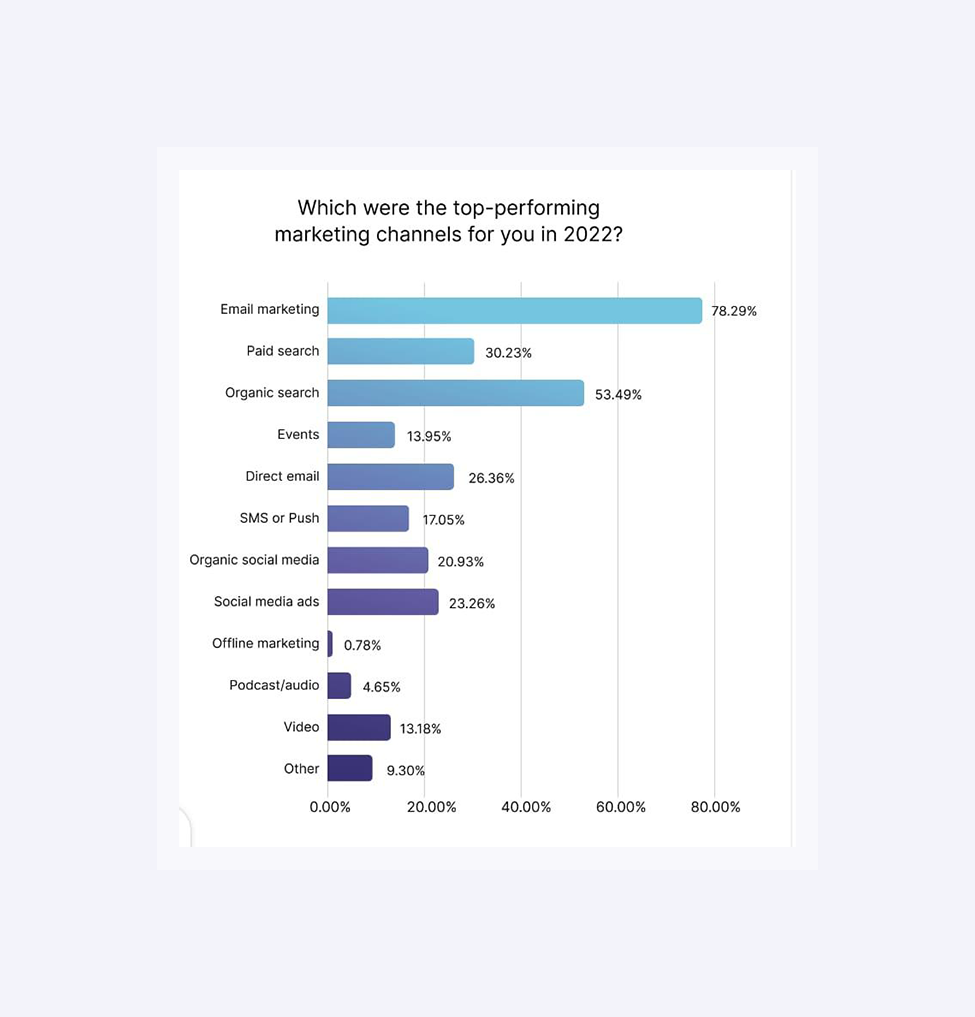 A chart presenting the top-performing marketing channels 