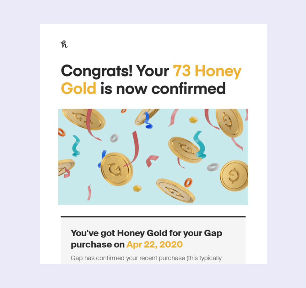 congratulations and reward email example - really good emails source