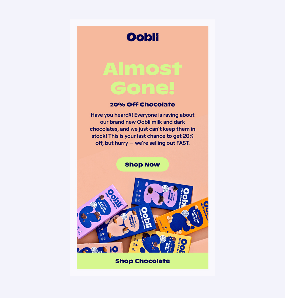 An example of an email with discount by Oobli