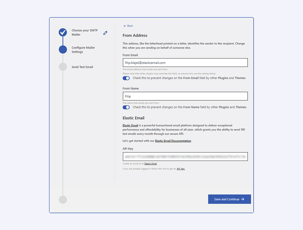 Image presents smtp configuration of Elastic Email with Postman SMTP