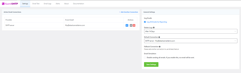 Image presents how to configure Fluent SMTP plugin with Elastic Email software