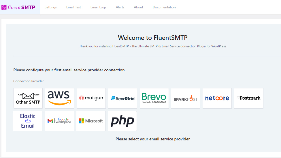 Image presents how to configure Fluent SMTP plugin with Elastic Email software