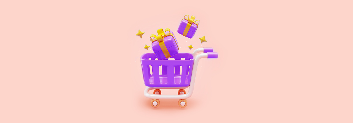 Main image presenting a shopping cart with gifts inside