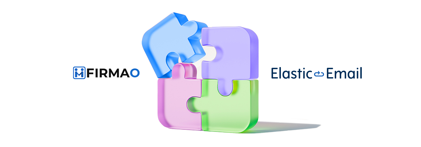 The main image presenting jigsaw puzzle and the logos of Firmao and Elastic Email