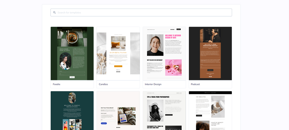 The image presenting the gallery of the landing page templates