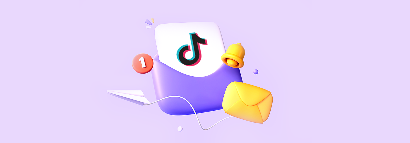 The main image showing two envelopes with a piece of paper with the tiktok logo sticking out of one of them