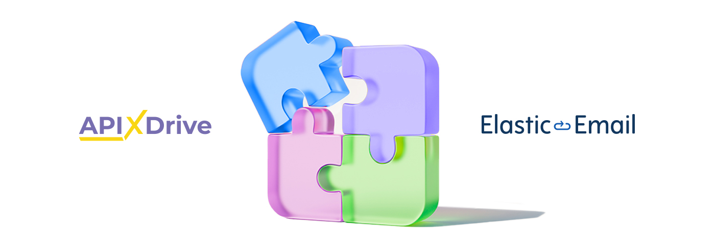 The main image presenting the logo of Elastic Email and ApiXDrive and a few jigsaw puzzle pieces