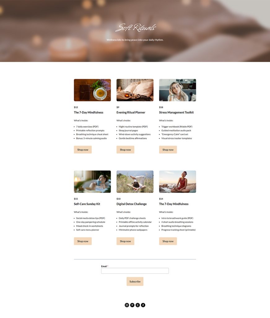 Screenshot that shows an example of shop generated with Elastic Email