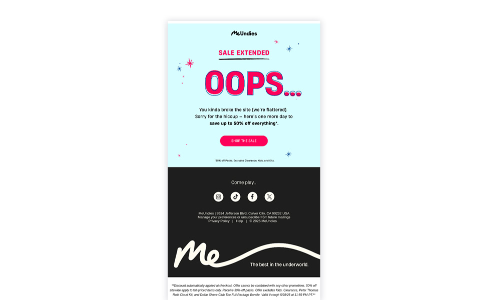 A screenshot of an email presenting an extended sale