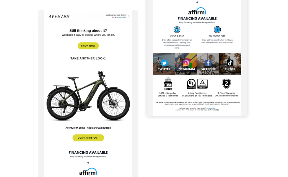 A screenshot of an email presenting a cart recovery