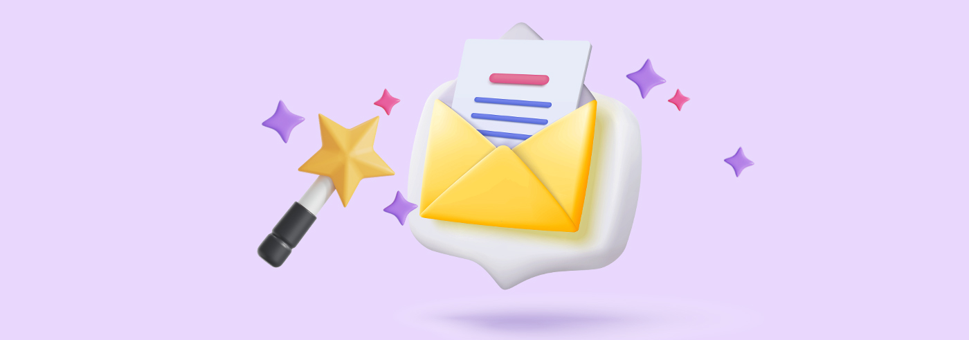 The main image presenting a magic wand and an envelope with a piece of paper coming out of it