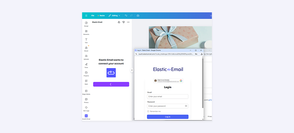 A screenshot from Canva presenting the Elastic Email account authentication process