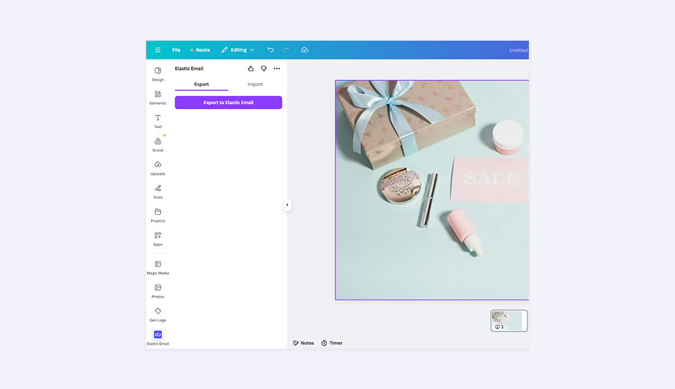 A screenshot from Canva presenting the file export to Elastic Email