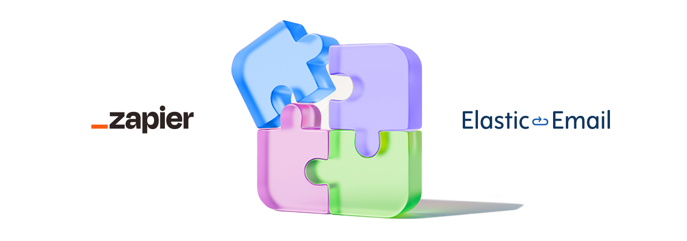 Zapier and Elastic Email integration illustrated with interlocking puzzle pieces - thumbnail