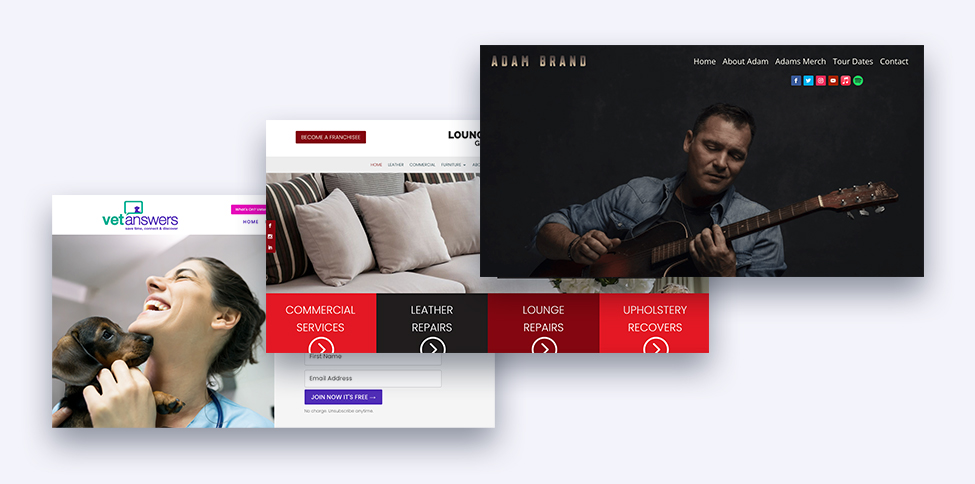 Examples of the Lucid Solutions portfolio - three screenshots of websites they created