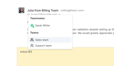 Screenshot from the Inbox Teams how to mention someone in the conversation