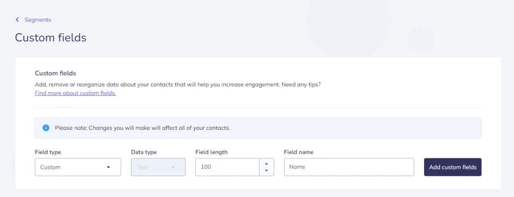 Screenshot of the Elastic Email interface - custom fields for email personalization