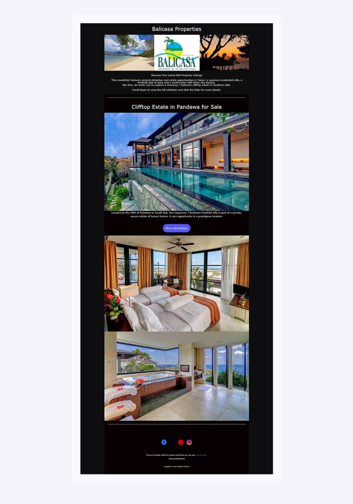 Balicasa Properties - a screenshot of their email newsletter