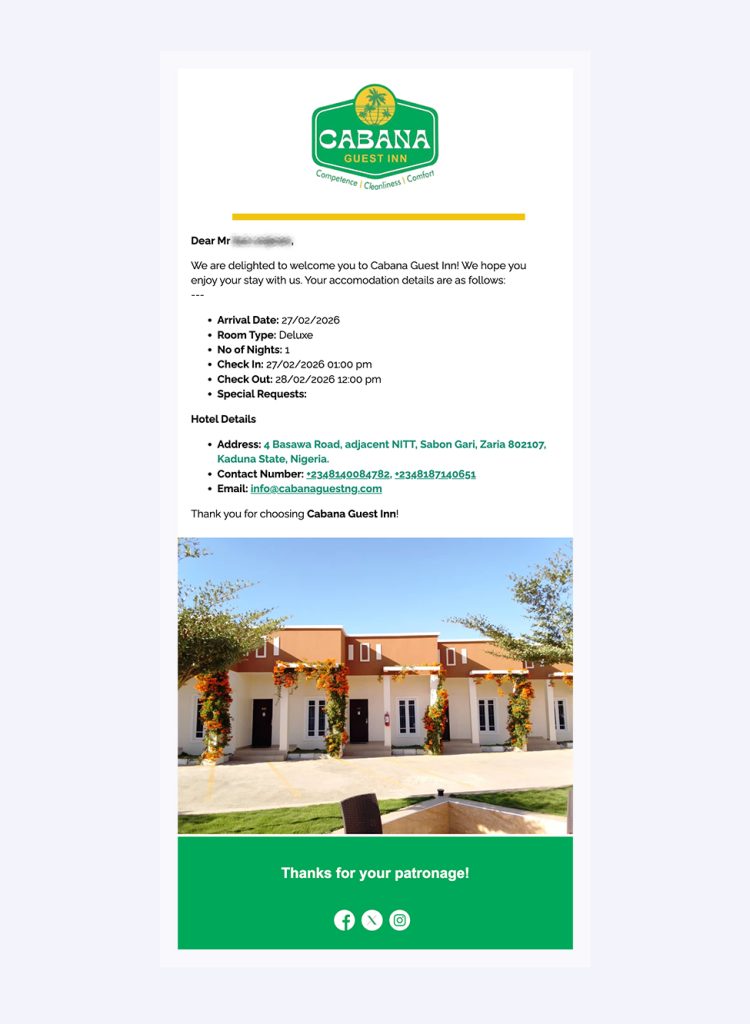 Screenshot of an email newsletter sent by Cabana Guest Inn