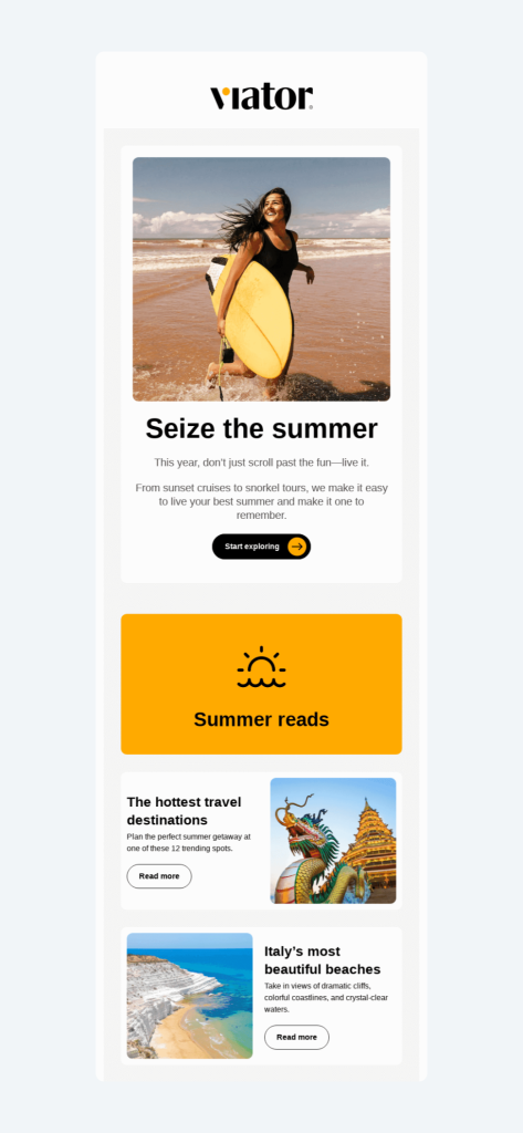 Screenshot of an email template showing curated product selection