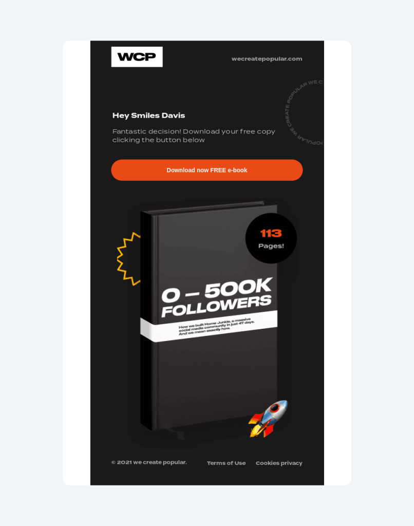 Screenshot of an email template showing giveaway