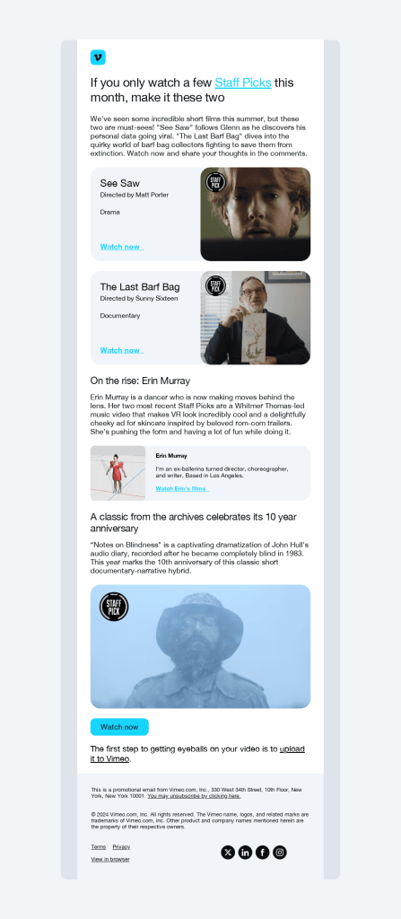 Screenshot of an email template showing content compilation