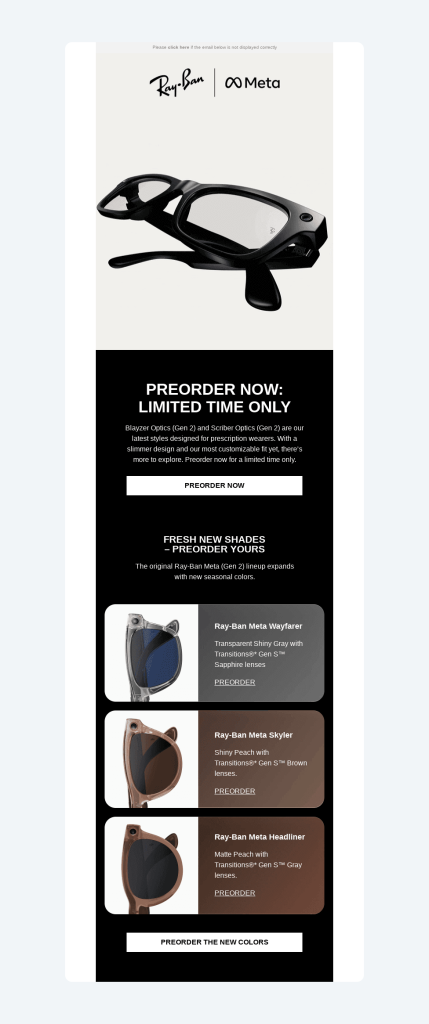 Screenshot of an email template showing product launch