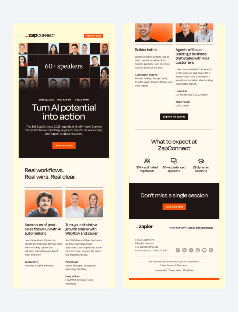 Screenshot of an email template showing social campaign pormotion