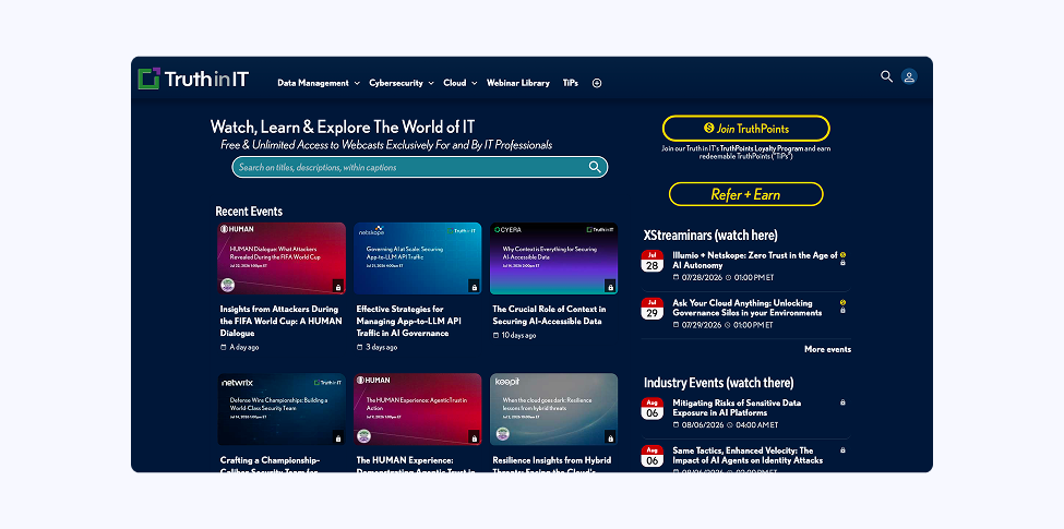 Screenshot of Truth in IT website with events