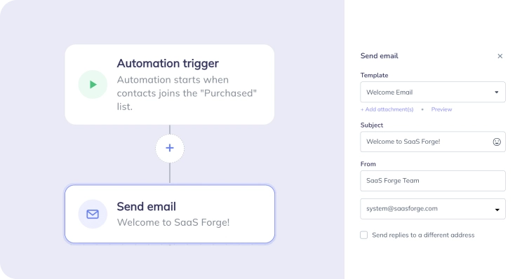 The send email step settings